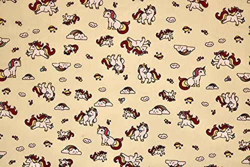 Pyrhan Unicorn Polycotton Prints –45 Inch Wide Dress Fabric Material by The Metre -Floral Polycotton Print Used in Sewing Kit and Accessories-Quilting Fabric (Cream)