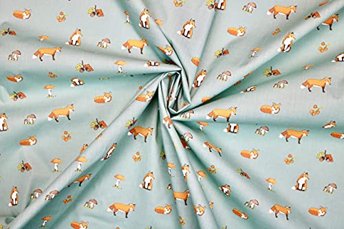 Pyrhan Polycotton Fox Patterned Printed Fabric -45 Inch Wide Polycotton Fabric Per Metre- Similar to 100% Cotton - Quilting Fabric Used in Sewing Kits and Accessories