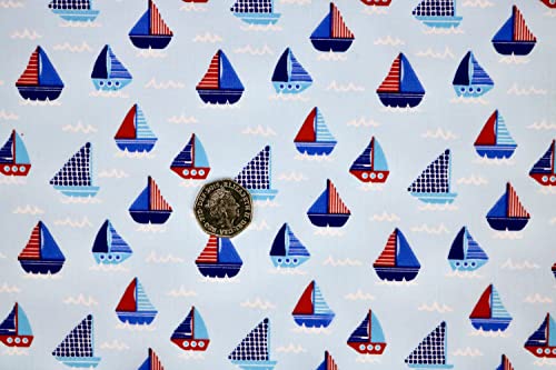 Pyrhan Boats and Ships Polycotton Prints | 45 Inch Wide Dress Craft Fabric Material by The Metre | Floral Polycotton Print Used in Sewing Kit and Accessories-Quilting Fabric