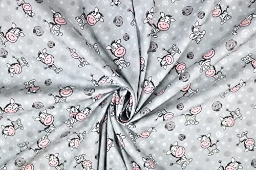 Pyrhan Sweet Zebra Nursery Polycotton Prints | 45 Inch Wide Dress Craft Fabric Material by The Metre | Floral Polycotton Print Used in Sewing Kit and Accessories-Quilting Fabric (Grey)
