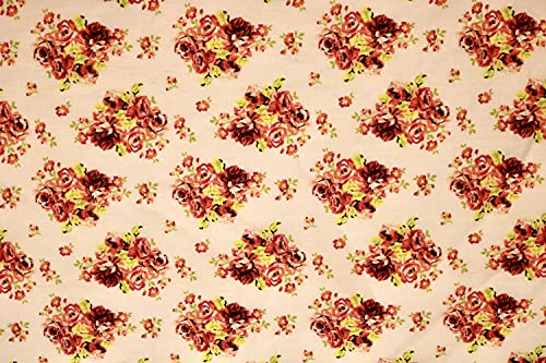Pyrhan Rose Bouquet Polycotton Prints –45 Inch Wide Dress Fabric Material by The Metre -Floral Polycotton Print Used in Sewing Kit and Accessories-Quilting Fabric