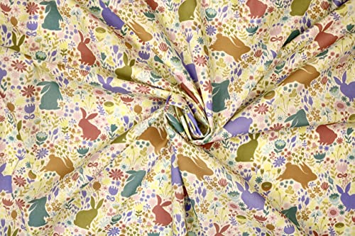 Pyrhan Cute Bunnies Polycotton Prints –45 Inch Wide Dress Fabric Material by The Metre -Floral Polycotton Print Used in Sewing Kit and Accessories-Quilting Fabric