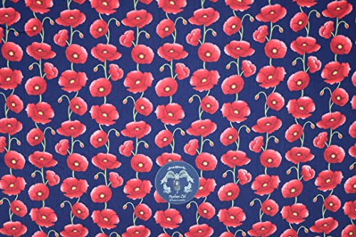Pyrhan Large Poppy 100% Pure Cotton Prints – 45 inches (112 cm Approx) Wide Fabric Sold by The metre - Perfect for Sewing Projects and Dress Making.