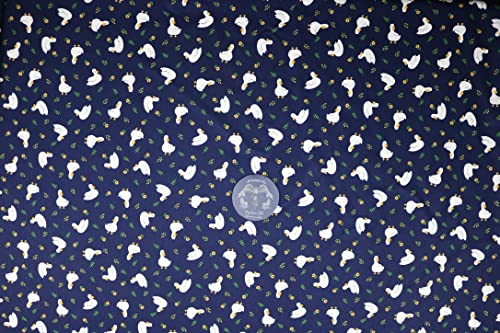 Pyrhan Cute Ducks with Floral 100% Pure Cotton Prints – 45 inches (114 cm Approx) Wide Fabric Sold by The metre - Perfect for Sewing Projects and Dress Making. (Navy)