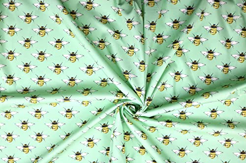 Pyrhan Bumble Honey Bee I Love MCR 100% Pure Cotton Prints – 45 inches (114 cm Approx) Wide Fabric Sold by The metre - Perfect for Sewing Projects and Dress Making. (Green)