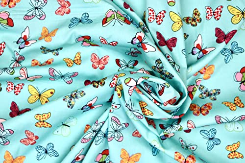 Pyrhan 100% Cotton Poplin by Rose & Hubble | Colourful Rainbow Butterfly Printed Cotton Fabric by The Metre UK | 114 Cm | Crafting & Dressmaking Fabric | Dress Fabric Material for Sewing.