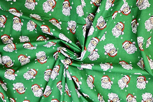 Pyrhan Sweet Santa Christmas Polycotton Prints –45 Inch Wide Dress Fabric Material by The Metre -Floral Polycotton Print Used in Sewing Kit and Accessories-Quilting Fabric (Green)