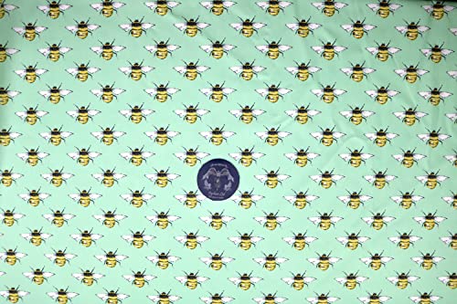 Pyrhan Bumble Honey Bee I Love MCR 100% Pure Cotton Prints – 45 inches (114 cm Approx) Wide Fabric Sold by The metre - Perfect for Sewing Projects and Dress Making. (Green)