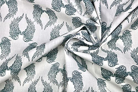 Pyrhan Angel Black Wings Polycotton Print 45 Inch Wide Dress Fabric Material Sold by The Metre Floral Polycotton Print Used in Sewing Kit and Accessories Quilting (Grey)