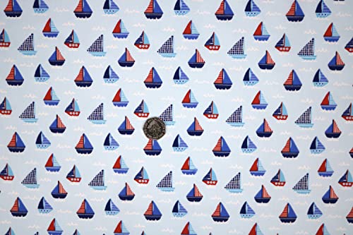 Pyrhan Boats and Ships Polycotton Prints | 45 Inch Wide Dress Craft Fabric Material by The Metre | Floral Polycotton Print Used in Sewing Kit and Accessories-Quilting Fabric