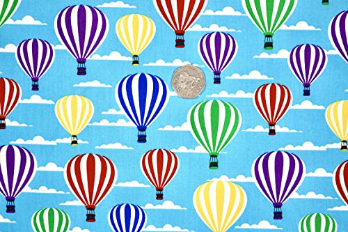 Pyrhan 100% Cotton Poplin by Rose & Hubble | Colourful Hot Air Rainbow Balloon Printed Cotton Fabric by The Metre UK | 114 Cm | Crafting & Dressmaking Fabric | Dress Fabric Material for Sewing