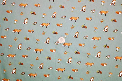 Pyrhan Polycotton Fox Patterned Printed Fabric -45 Inch Wide Polycotton Fabric Per Metre- Similar to 100% Cotton - Quilting Fabric Used in Sewing Kits and Accessories