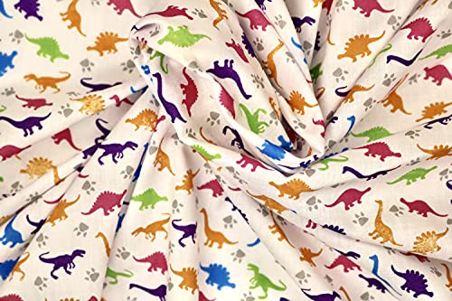 Pyrhan Little Dinosaurs Polycotton Prints –45 Inch Wide Dress Fabric Craft Material by The Metre -Floral Polycotton Print Used in Sewing Kit and Accessories-Quilting Fabric