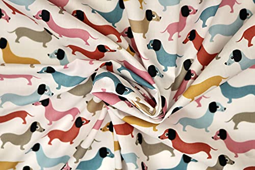 Pyrhan Dachshund Dog Digital Polycotton Prints –45 Inch Wide Dress Fabric Material by The Metre -Floral Polycotton Print Used in Sewing Kit and Accessories-Quilting Fabric