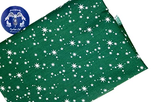 Pyrhan Sparkling Stars Christmas Polycotton Prints | 45 Inch Wide Dress Craft Fabric Material by The Metre | Polycotton Print Used in Sewing Kit and Accessories-Quilting Fabric (Green)