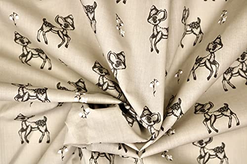 Pyrhan Bambi Deer Polycotton Prints –45 Inch Wide Dress Fabric Material by The Metre -Floral Polycotton Print Used in Sewing Kit and Accessories-Quilting Fabric (Khaki)