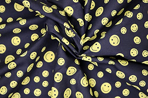 Pyrhan Smilies Polycotton Prints –45 Inch Wide Dress Fabric Material by The Metre -Floral Polycotton Print Used in Sewing Kit and Accessories-Quilting Fabric (Black)