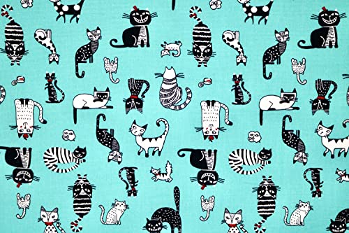 Pyrhan 100% Cotton Poplin by Rose & Hubble | Cute Funny Crazy Sleepy Cats Printed Cotton Fabric by The Metre UK | 114 Cm | Crafting & Dressmaking Fabric | Dress Fabric Material for Sewing.