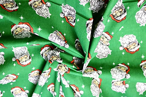 Pyrhan Sweet Santa Christmas Polycotton Prints –45 Inch Wide Dress Fabric Material by The Metre -Floral Polycotton Print Used in Sewing Kit and Accessories-Quilting Fabric (Green)