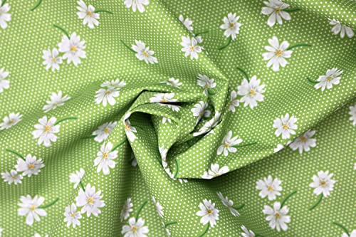 PYRHAN LTD Daisy Floral Polka Dot Dress Polycotton Fabric by The Metre UK | 45 Inch Wide | Best Cotton and Polyester Dress Fabric Material for Sewing Patterns, Dressmaking, and Curtains
