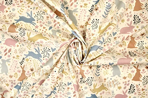 Pyrhan Cute Bunnies Polycotton Prints –45 Inch Wide Dress Fabric Material by The Metre -Floral Polycotton Print Used in Sewing Kit and Accessories-Quilting Fabric