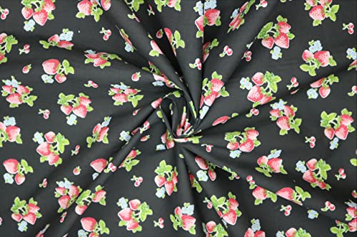 Pyrhan High Quality Strawberry Printed Polycotton Fabric by The Metre – Similar to 100% Cotton Prints - 45 inch Wide Polycotton Print Ideal for Sewing, Quilting, and Dress Making Projects.