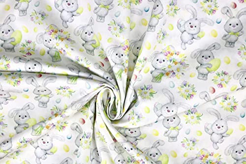 Pyrhan Cute Bunnies Polycotton Prints –45 Inch Wide Dress Fabric Material by The Metre -Floral Polycotton Print Used in Sewing Kit and Accessories-Quilting Fabric