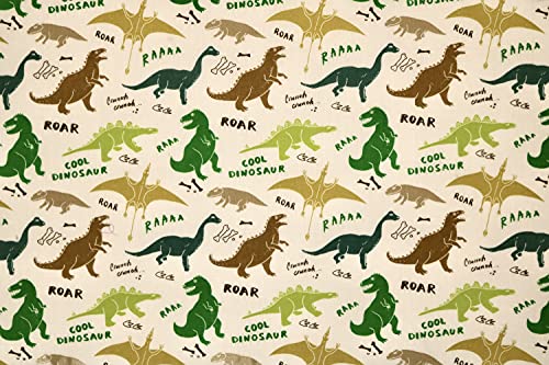 Pyrhan Large Dinosaurs Polycotton Prints –45 Inch Wide Dress Fabric Material by The Metre -Floral Polycotton Print Used in Sewing Kit and Accessories-Quilting Fabric, White