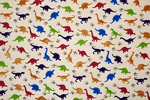 Pyrhan Little Dinosaurs Polycotton Prints –45 Inch Wide Dress Fabric Craft Material by The Metre -Floral Polycotton Print Used in Sewing Kit and Accessories-Quilting Fabric