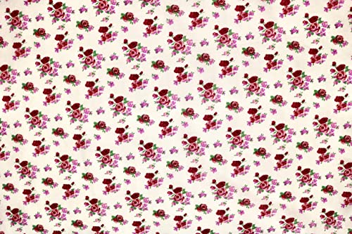 Pyrhan Rose Floral Polycotton Prints –Polycotton Fabric Similar to 100% Cotton Prints- Material by the Metre -Floral Polycotton Print Used in Sewing Kit and Accessories-Quilting Fabric Beautiful Print