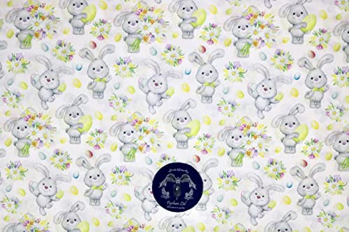 Pyrhan Cute Bunnies Polycotton Prints –45 Inch Wide Dress Fabric Material by The Metre -Floral Polycotton Print Used in Sewing Kit and Accessories-Quilting Fabric