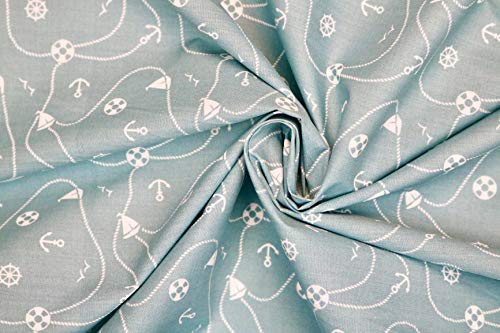 Pyrhan Nautical Anchor Patterned Polycotton Prints –Similar to 100% Cotton Fabric by Metre -45 inches Wide Perfect Fabric Material for Sewing for Beach Projects- Fabric by Metre Clearance.