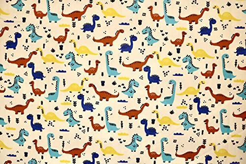 Pyrhan Multi Dinosaurs Polycotton Prints –45 Inch Wide Dress Fabric Material by The Metre -Floral Polycotton Print Used in Sewing Kit and Accessories-Quilting Fabric.