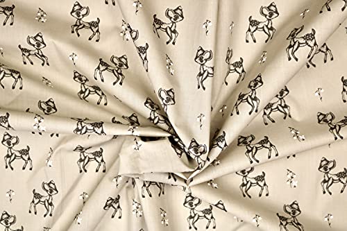 Pyrhan Bambi Deer Polycotton Prints –45 Inch Wide Dress Fabric Material by The Metre -Floral Polycotton Print Used in Sewing Kit and Accessories-Quilting Fabric (Khaki)