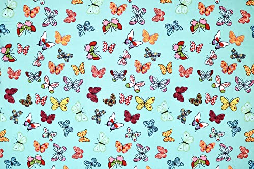 Pyrhan 100% Cotton Poplin by Rose & Hubble | Colourful Rainbow Butterfly Printed Cotton Fabric by The Metre UK | 114 Cm | Crafting & Dressmaking Fabric | Dress Fabric Material for Sewing.