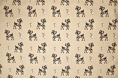 Pyrhan Bambi Deer Polycotton Prints –45 Inch Wide Dress Fabric Material by The Metre -Floral Polycotton Print Used in Sewing Kit and Accessories-Quilting Fabric (Khaki)