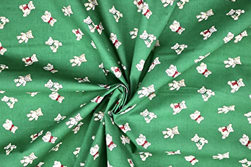 Pyrhan Teddy Bear with Bow Tie Polycotton Prints | 45 Inch Wide Dress Craft Fabric Material by The Metre | Floral Polycotton Print Used in Sewing Kit and Accessories-Quilting Fabric