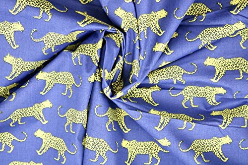 Pyrhan Art & Craft Panther Polycotton Prints | 45 Inch Wide Dress Craft Fabric Material by The Metre | Polycotton Print Used in Sewing Kit and Accessories-Quilting Fabric (Blue)