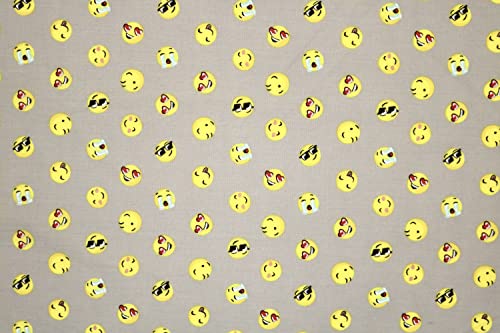 Pyrhan Libby Art & Craft Emoji Smilie Face Thug Life Polycotton Prints –45 Inch Wide Dress Fabric Material by The Metre -Floral Polycotton Print Used in Sewing Kit and Accessories (Grey)