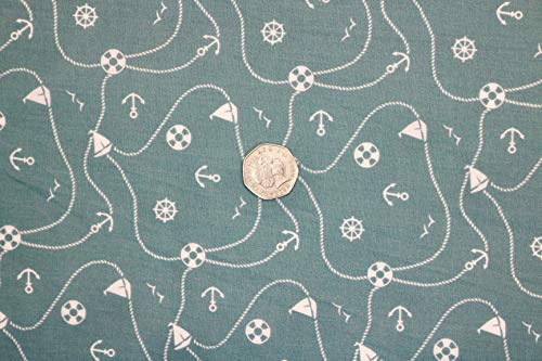 Pyrhan Nautical Anchor Patterned Polycotton Prints –Similar to 100% Cotton Fabric by Metre -45 inches Wide Perfect Fabric Material for Sewing for Beach Projects- Fabric by Metre Clearance.