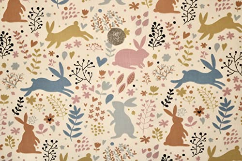 Pyrhan Cute Bunnies Polycotton Prints –45 Inch Wide Dress Fabric Material by The Metre -Floral Polycotton Print Used in Sewing Kit and Accessories-Quilting Fabric