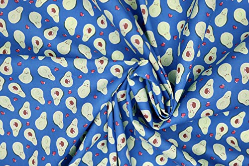 Pyrhan Libby Art and Craft Avocado Polycotton Prints –45 Inch Wide Dress Craft Fabric Material by The Metre -Floral Polycotton Print Used in Sewing Kit and Accessories-Quilting Fabric (Blue)