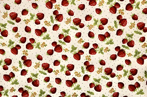 Pyrhan 100% Cotton Poplin by Rose & Hubble | Sweet Strawberry Printed Cotton Fabric by The Metre UK | 114 Cm | Crafting & Dressmaking Fabric | Dress Fabric Material for Sewing Dressmaking (Ivory)