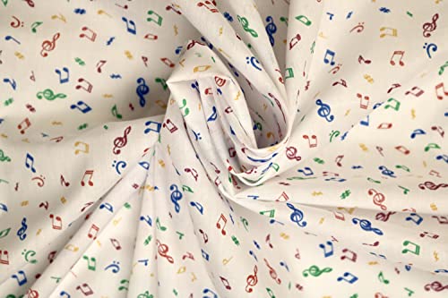 Pyrhan We believe in Quality Music Notes Polycotton Prints –44 Inch Wide Dress Fabric Material by The Metre Craft-Floral Polycotton Print Used in Sewing Kit and Accessories-Quilting Fabric, White