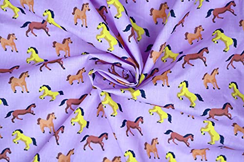 Pyrhan Horse Polycotton Prints –45 Inch Wide Dress Fabric Material by The Metre -Floral Polycotton Print Used in Sewing Kit and Accessories-Quilting Fabric (Lilac)
