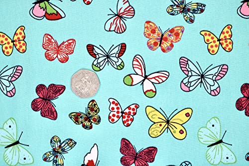 Pyrhan 100% Cotton Poplin by Rose & Hubble | Colourful Rainbow Butterfly Printed Cotton Fabric by The Metre UK | 114 Cm | Crafting & Dressmaking Fabric | Dress Fabric Material for Sewing.