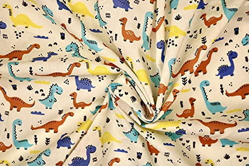 Pyrhan Multi Dinosaurs Polycotton Prints –45 Inch Wide Dress Fabric Material by The Metre -Floral Polycotton Print Used in Sewing Kit and Accessories-Quilting Fabric.