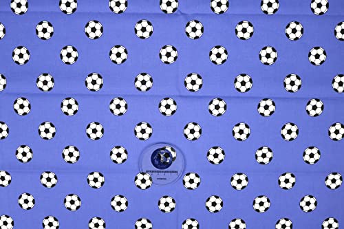 Pyrhan Art & Craft Children Nursery Football Polycotton Prints | 45 Inch Wide Dress Craft Fabric Material by The Metre | Polycotton Print Used in Sewing Kit and Accessories (Blue Football)