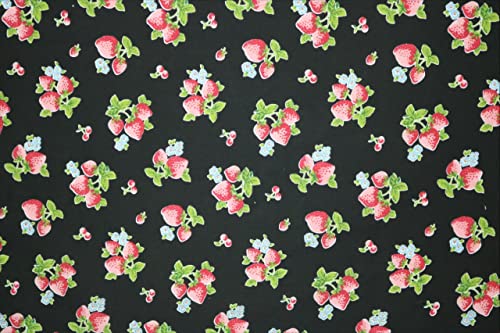 Pyrhan High Quality Strawberry Printed Polycotton Fabric by The Metre – Similar to 100% Cotton Prints - 45 inch Wide Polycotton Print Ideal for Sewing, Quilting, and Dress Making Projects.