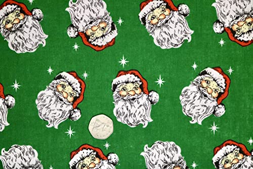 Pyrhan Sweet Santa Christmas Polycotton Prints –45 Inch Wide Dress Fabric Material by The Metre -Floral Polycotton Print Used in Sewing Kit and Accessories-Quilting Fabric (Green)